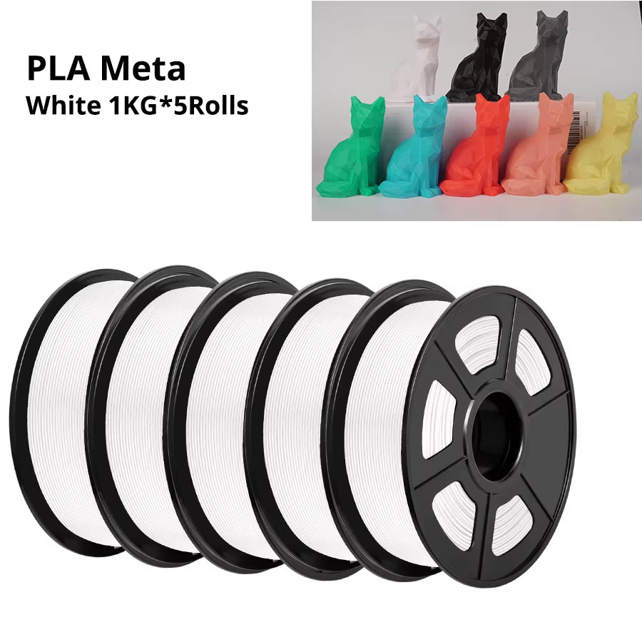 PLA Meta 3D Filament 5KG 1.75MM No Bubble Odorless High Liquidity Better for Fast Printing Eco-Friendly Artwork Design