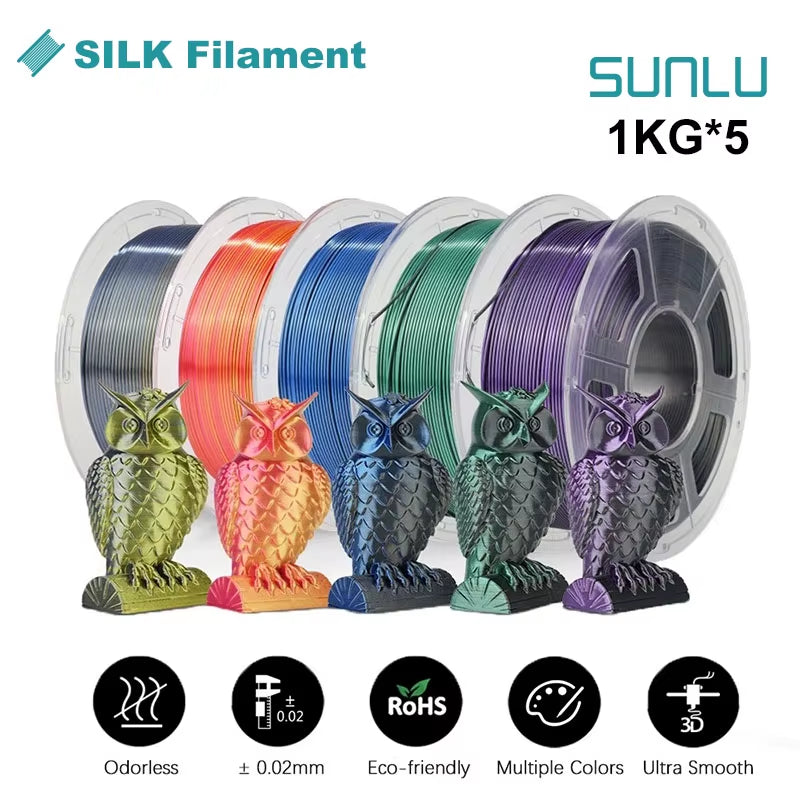 Silk Dual/Triple/Tpu SILK 3D Printer Filament 1KG 1.75MM 5Rolls SILK/PLA Rabinbow Eco-Friendly FREE SHIP