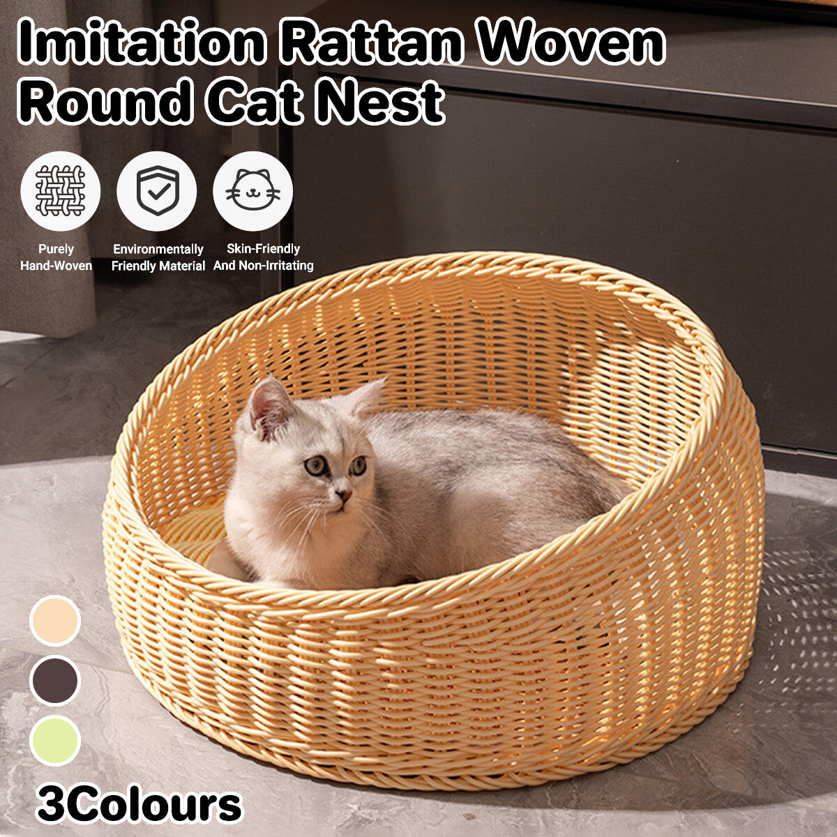 Imitation Rattan Woven round Cat Nest Cat House Summer Bed Soft Cat Pet Supplies