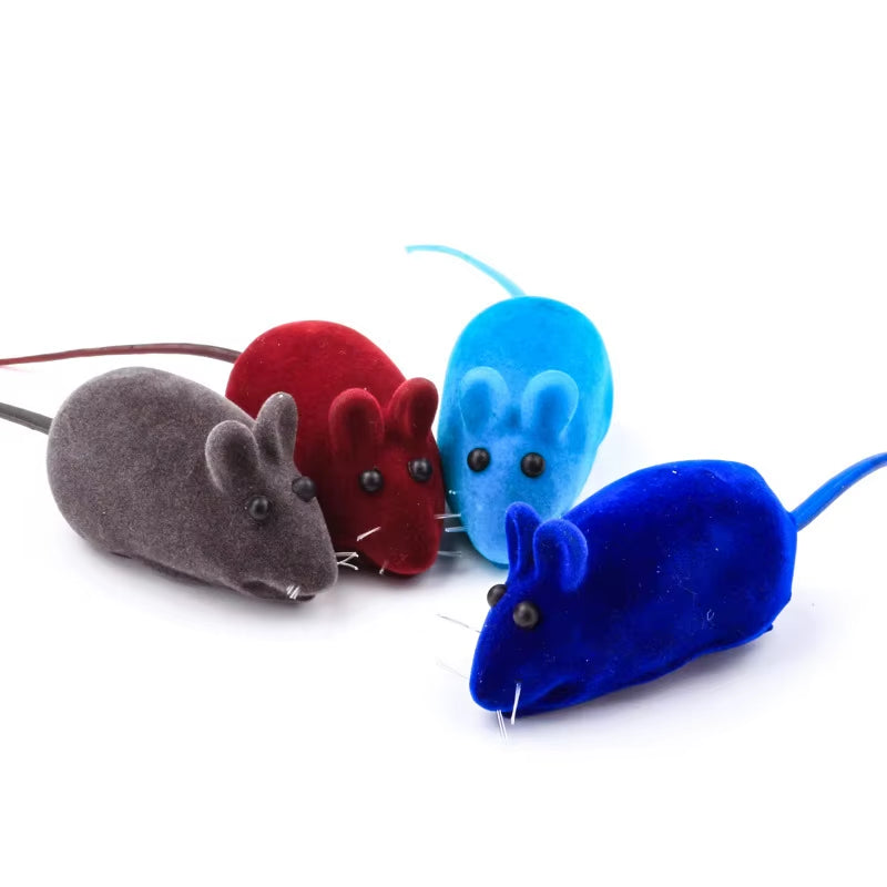 Funny Flocking Mouse Cat Toy with Realistic Sound Plush Rubber Vinyl Pet Mouse Random Colors Interactive Cat Supplies