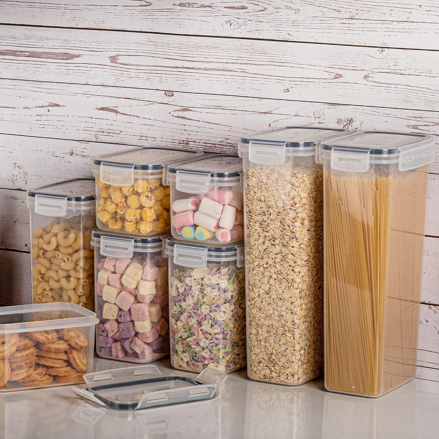 Airtight Food Storage Containers with Lids, 24 Pcs Plastic Kitchen and Pantry Organization Canisters for Cereal, Dry Food, Flour and Sugar, BPA Free, Includes 24 Labels