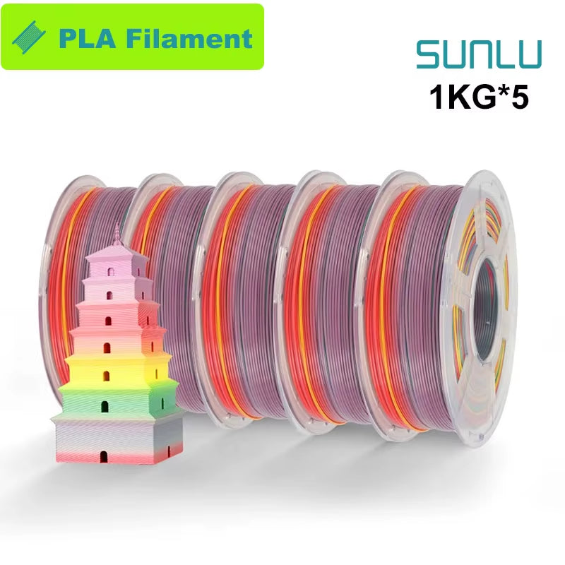 Silk Dual/Triple/Tpu SILK 3D Printer Filament 1KG 1.75MM 5Rolls SILK/PLA Rabinbow Eco-Friendly FREE SHIP
