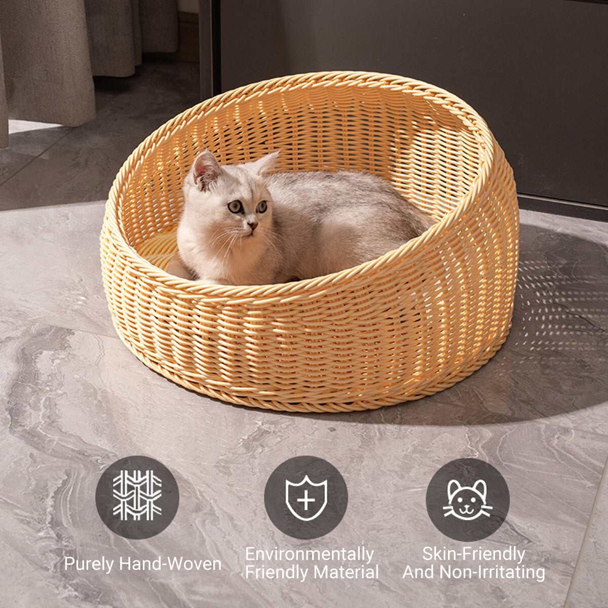 Imitation Rattan Woven round Cat Nest Cat House Summer Bed Soft Cat Pet Supplies