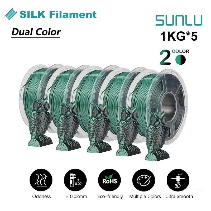 Silk Dual/Triple/Tpu SILK 3D Printer Filament 1KG 1.75MM 5Rolls SILK/PLA Rabinbow Eco-Friendly FREE SHIP