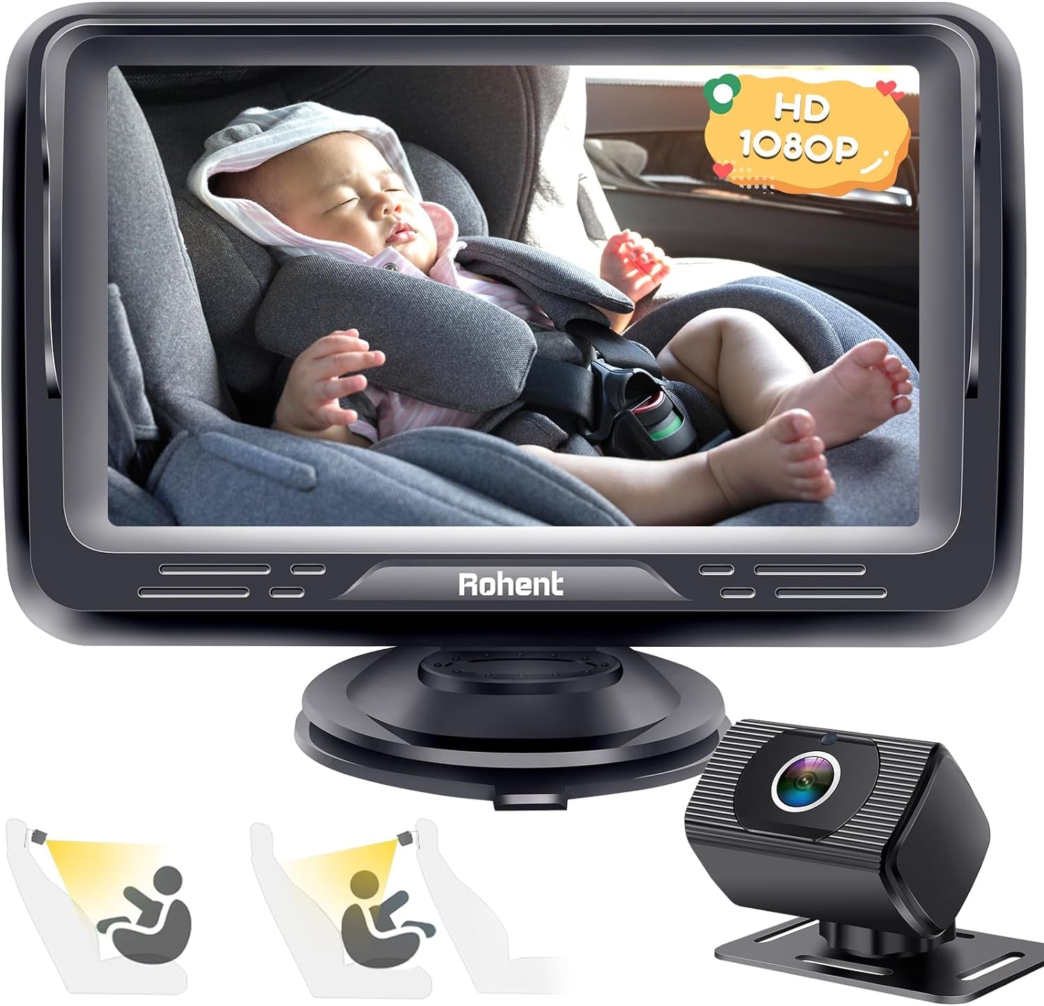 Baby Car Camera HD 1080P - Rear-Facing Infant Monitor with Night Vision, Car Cam