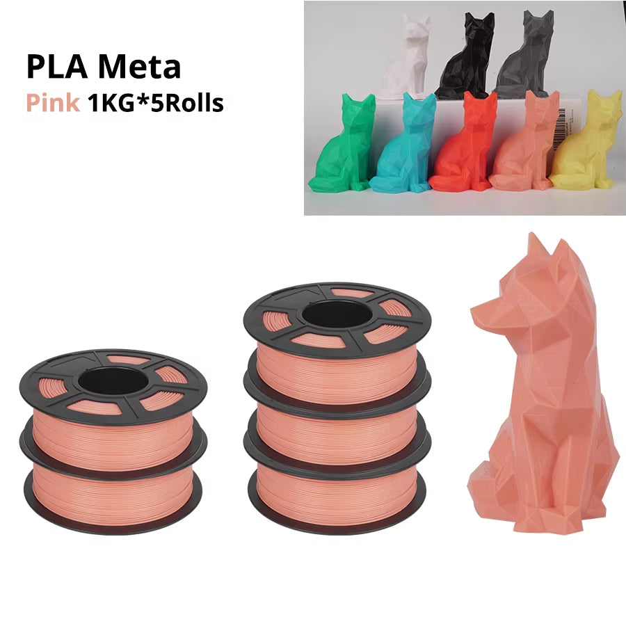 PLA Meta 3D Filament 5KG 1.75MM No Bubble Odorless High Liquidity Better for Fast Printing Eco-Friendly Artwork Design