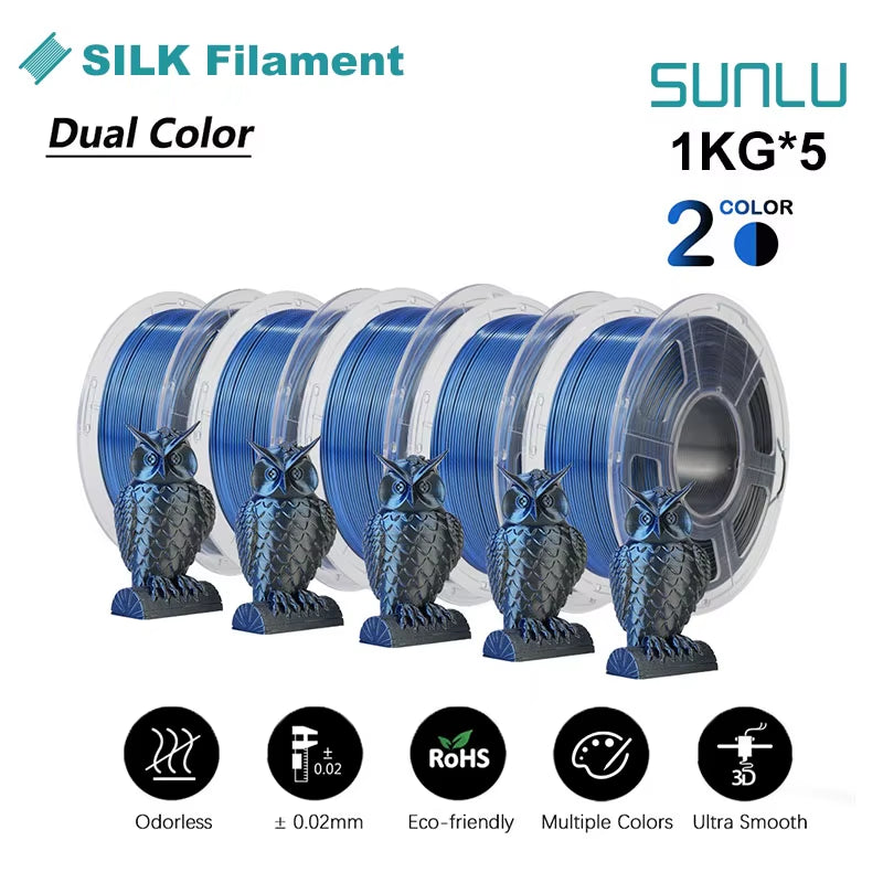 Silk Dual/Triple/Tpu SILK 3D Printer Filament 1KG 1.75MM 5Rolls SILK/PLA Rabinbow Eco-Friendly FREE SHIP