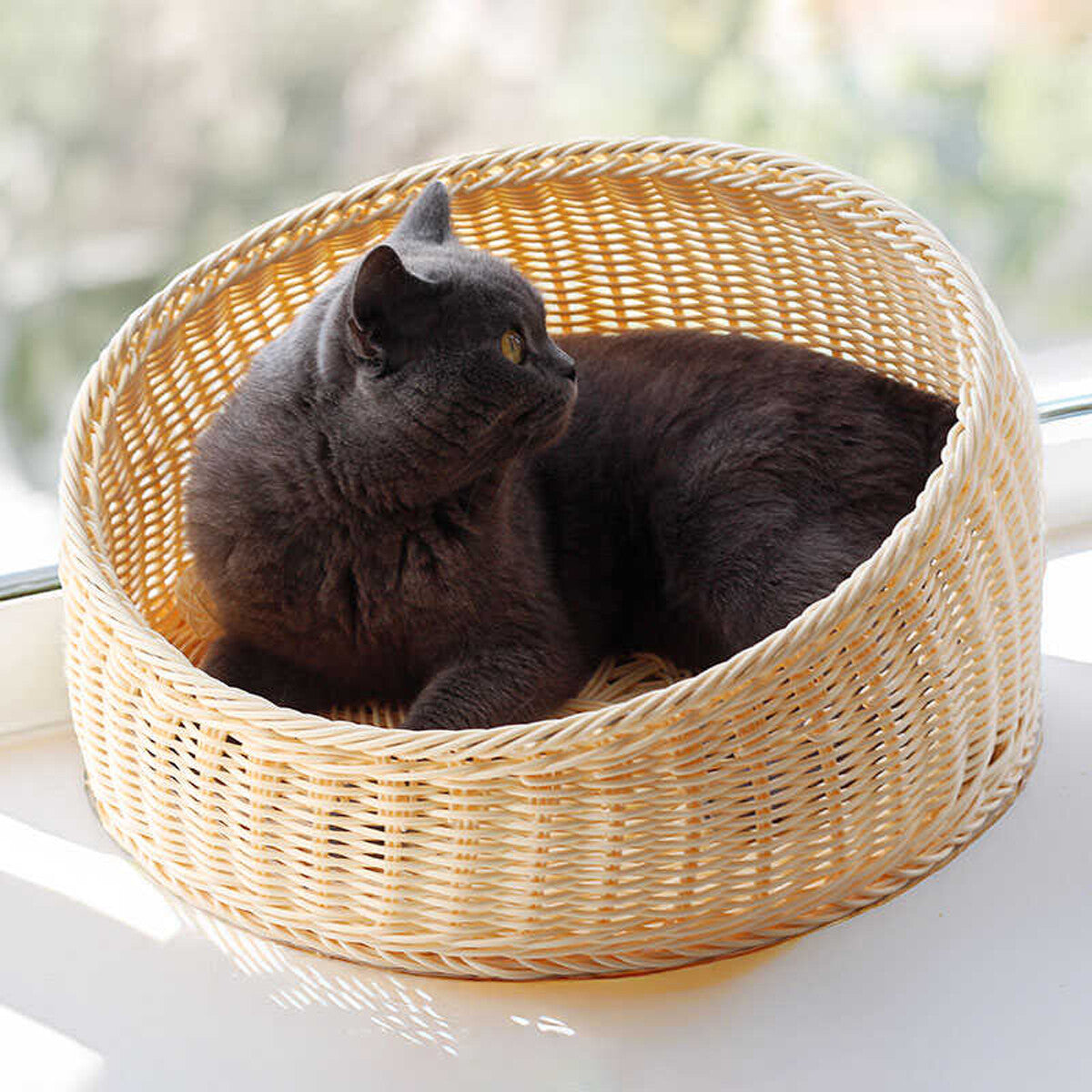 Imitation Rattan Woven round Cat Nest Cat House Summer Bed Soft Cat Pet Supplies