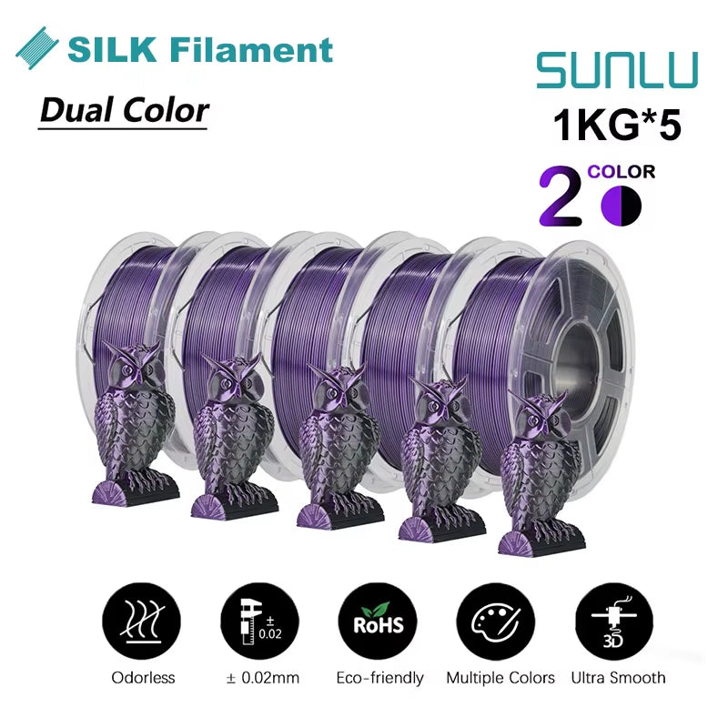 Silk Dual/Triple/Tpu SILK 3D Printer Filament 1KG 1.75MM 5Rolls SILK/PLA Rabinbow Eco-Friendly FREE SHIP