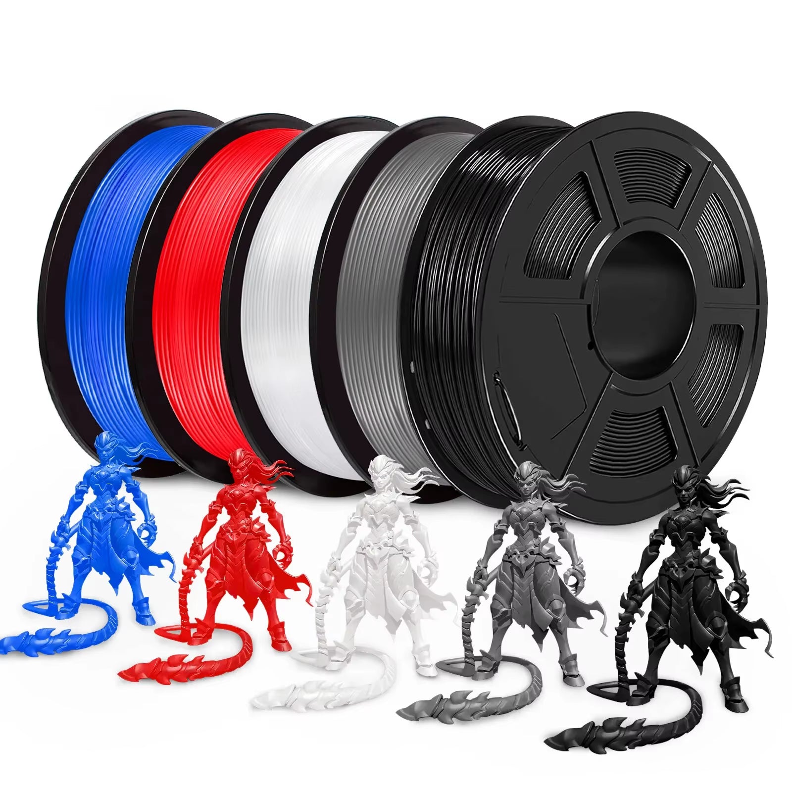 PETG 3D Filament 1KG 1.75MM 5Rolls Arranged Neatly Clogging Free No Bubble Odorless Eco-Friendly Good Toughness