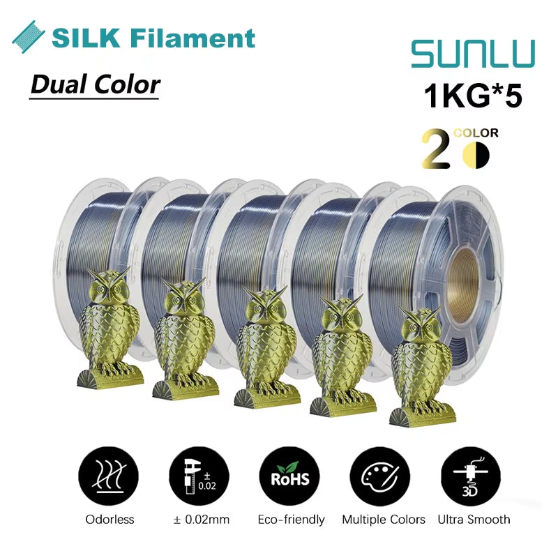 Silk Dual/Triple/Tpu SILK 3D Printer Filament 1KG 1.75MM 5Rolls SILK/PLA Rabinbow Eco-Friendly FREE SHIP