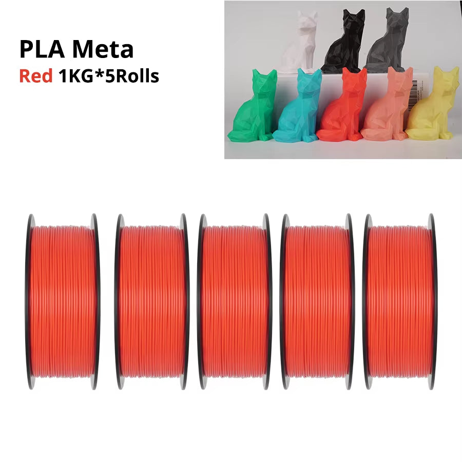 PLA Meta 3D Filament 5KG 1.75MM No Bubble Odorless High Liquidity Better for Fast Printing Eco-Friendly Artwork Design