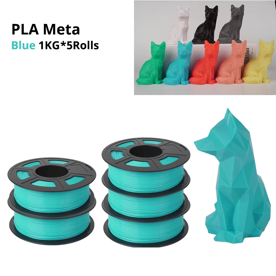 PLA Meta 3D Filament 5KG 1.75MM No Bubble Odorless High Liquidity Better for Fast Printing Eco-Friendly Artwork Design