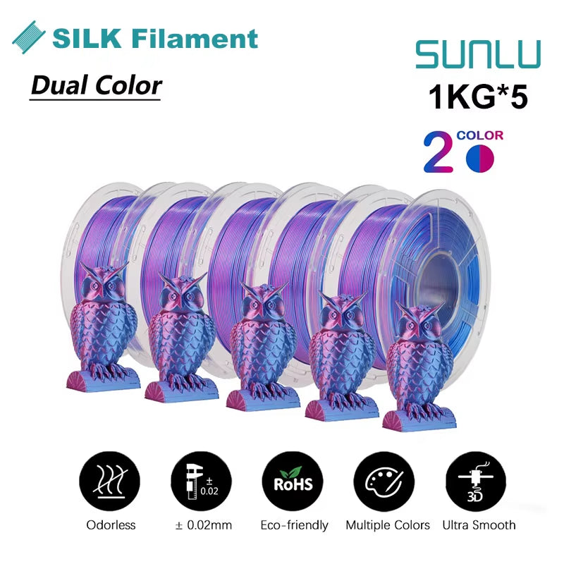 Silk Dual/Triple/Tpu SILK 3D Printer Filament 1KG 1.75MM 5Rolls SILK/PLA Rabinbow Eco-Friendly FREE SHIP