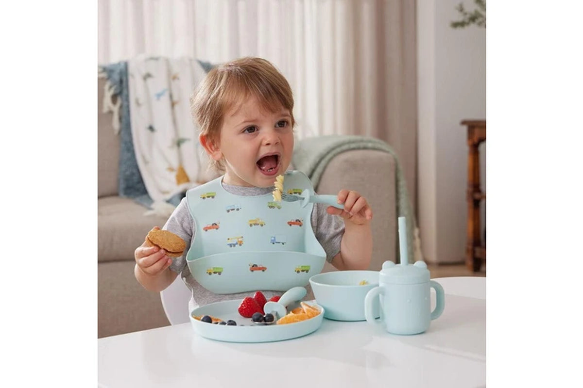 Silicone Bib Baby/Toddler Dinnerware Blue (2 Pack)