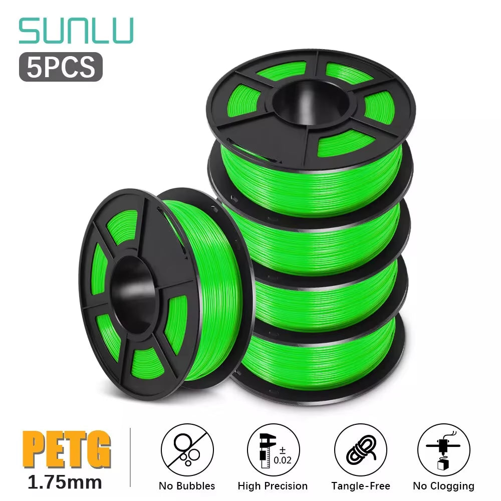 PETG 3D Filament 1KG 1.75MM 5Rolls Arranged Neatly Clogging Free No Bubble Odorless Eco-Friendly Good Toughness