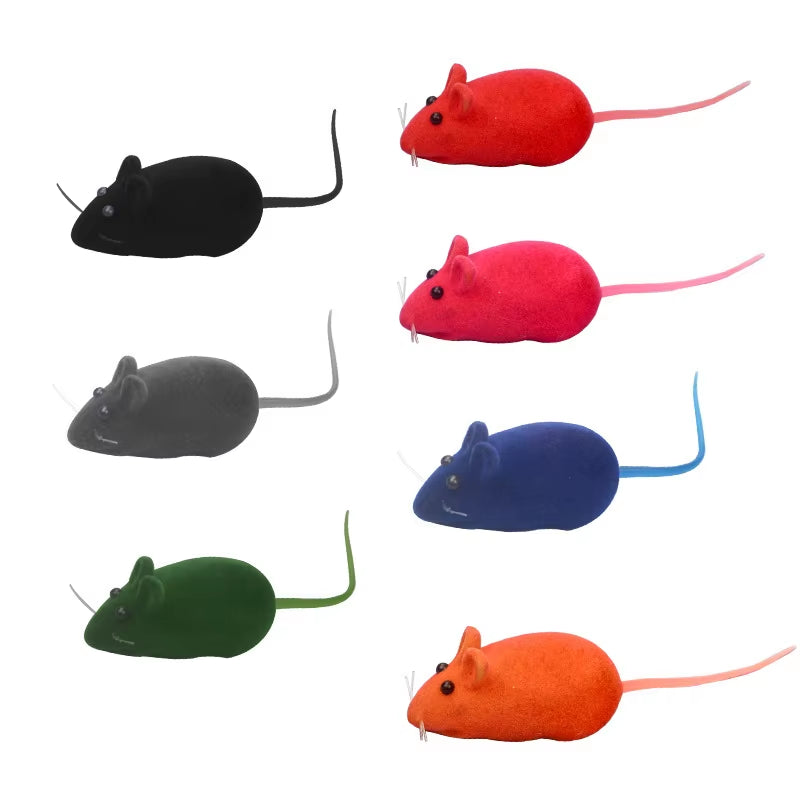 Funny Flocking Mouse Cat Toy with Realistic Sound Plush Rubber Vinyl Pet Mouse Random Colors Interactive Cat Supplies