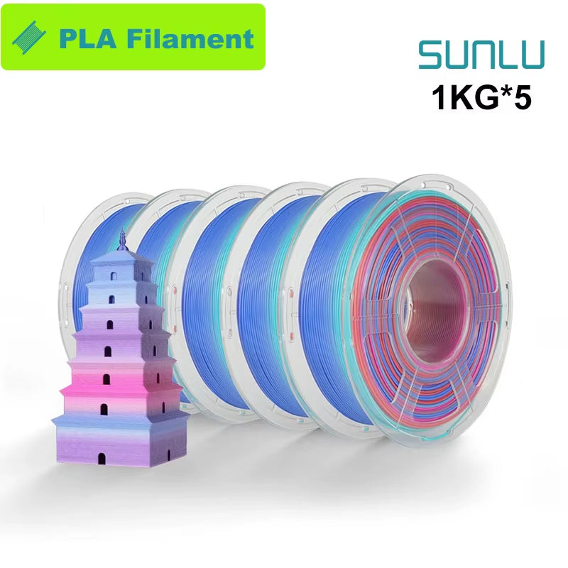 Silk Dual/Triple/Tpu SILK 3D Printer Filament 1KG 1.75MM 5Rolls SILK/PLA Rabinbow Eco-Friendly FREE SHIP