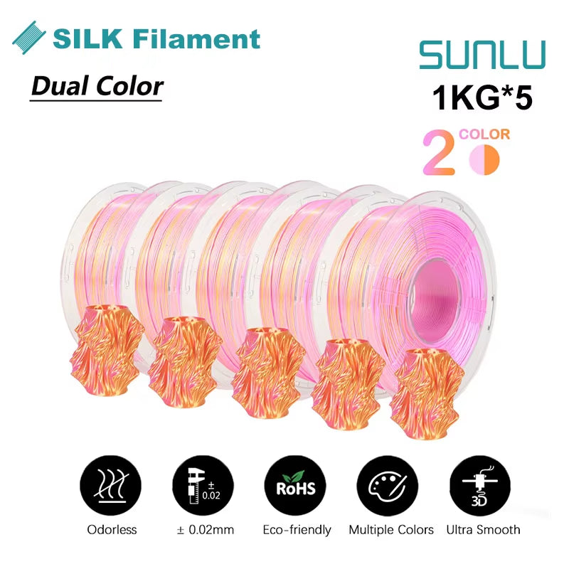 Silk Dual/Triple/Tpu SILK 3D Printer Filament 1KG 1.75MM 5Rolls SILK/PLA Rabinbow Eco-Friendly FREE SHIP